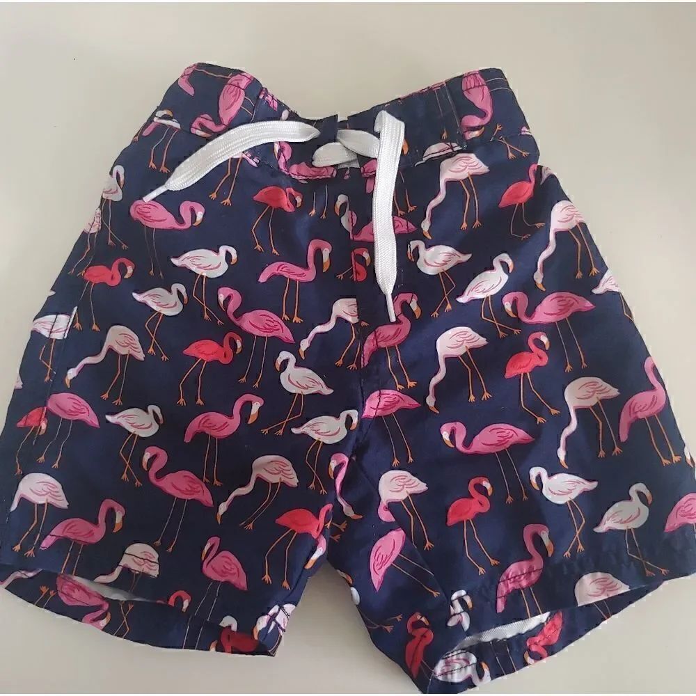 Janie and Jack Baby Boys Flamingo Swim Trunks Bathing Suit Size 12-18M